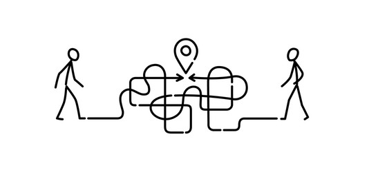 A man walking through maze to meeting point vector