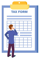 man thinking how to fill in tax form isolated vector