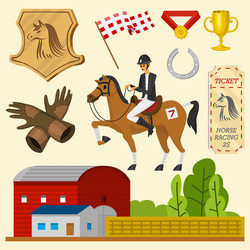 set horseback riding racing icons for activity vector