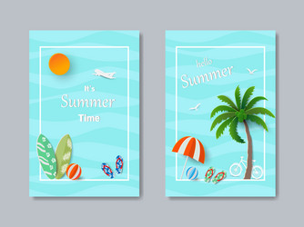 Set summer template banner paper art vector