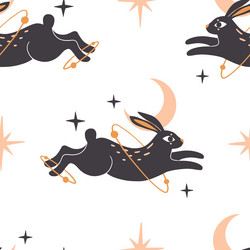 magic rabbit and moon seamless pattern vector image