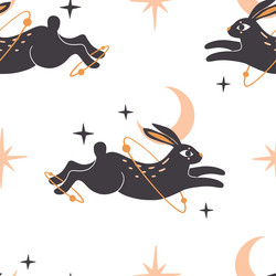 Magic rabbit and moon seamless pattern vector