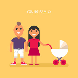 young family with a babby carriage stroller Vector Image