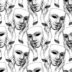 seamless pattern in retro style mask hands vector image
