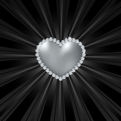 shiny crystal love heart on black line vector