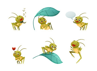 Adorable Green Grasshopper Character Vector Image