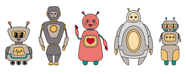 cute robots characters chatbots ai bots mascots vector image