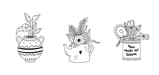 Flower collection white background black inversion