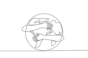 Single continuous line drawing of hands hugging vector