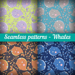 whales set of abstract seamless pattern template vector image