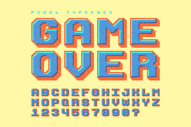 pixel font design stylized like in 8-bit vector image