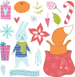 winter hand drawn elements collection Vector Image