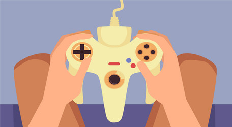 joystick or game controller in hands sitting vector image