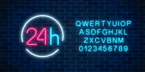 neon open 24 hours sign in circle frame vector image
