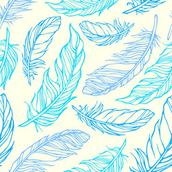 seamless pattern with outline decorative feathers vector image