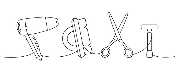 Barber shop tools one line continuous drawing Vector Image