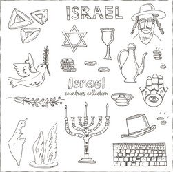 Hand drawn doodle israel symbols set vector