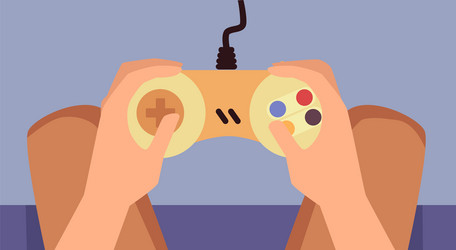 hands hold game controller joystick console vector image