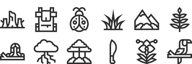 set 12 thin outline icons such as toucan vector image