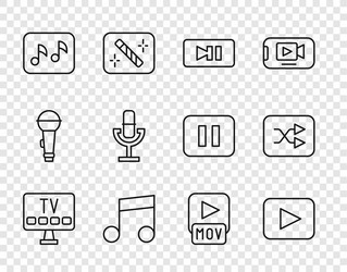 set line smart tv play button pause music note vector image