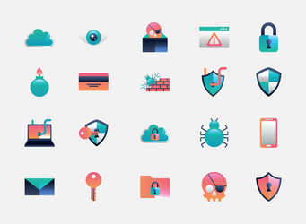 Bundle cyber security set icons vector