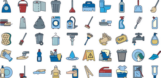 Cleaning service line and fill style icon set vector