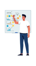 man analyzing business data charts on whiteboard vector image