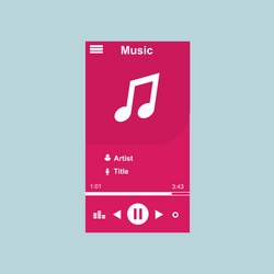 media player application app template with flat vector image