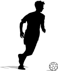 Silhouettes of soccer players with the ball vector