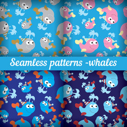 whales set of abstract seamless pattern template vector image