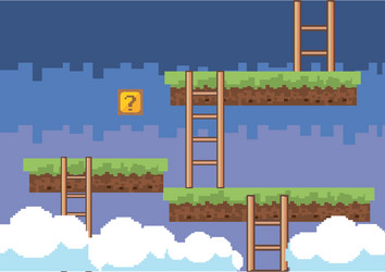 arcade game world and pixel scene design vector image