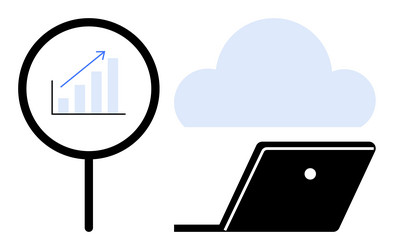 data analytics and cloud computing with magnifying vector image