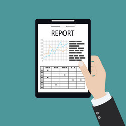 man with magnifying glass analyzes report paper vector