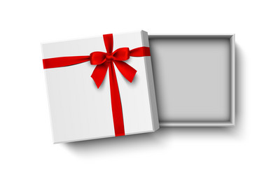 opened white gift box with red bow isolated vector