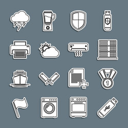 set line usb flash drive medal server data web vector image
