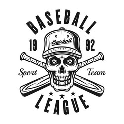 Skull Baseball Emblem with Bats Vector Image