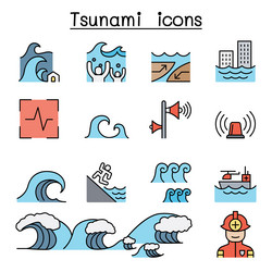 tsunami and storm icon set in colorline style vector image