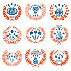 set of emblems with darts design element for logo vector