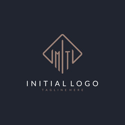 mt initial logo with curved rectangle style design vector image
