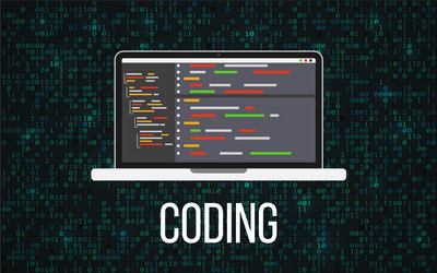 Coding laptop concept on binary background vector