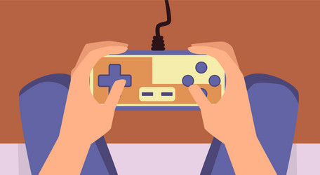 hands a seated man holding joystick vector image