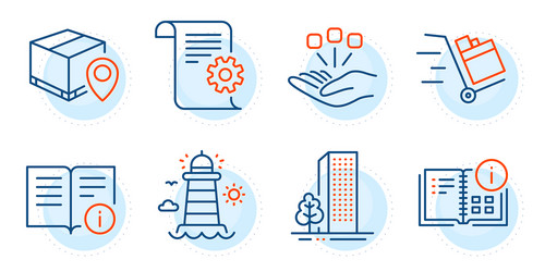 buildings instruction info and lighthouse icons vector