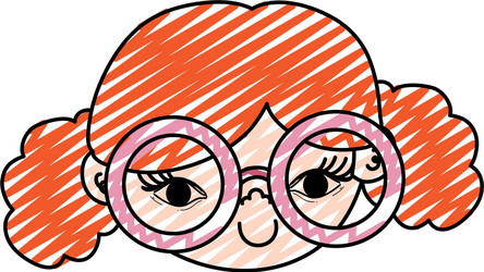 doodle child girl head with glasses and hairstyle vector