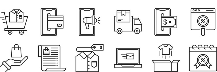 set 12 thin outline icons such as calendar vector image