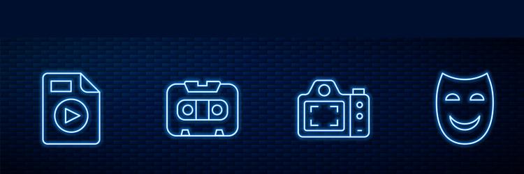 set line photo camera avi file document retro vector image