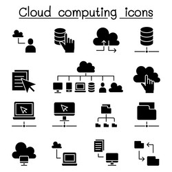 cloud computing icon set in glyph style vector image