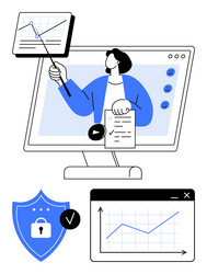 online learning with data visualization secure vector image