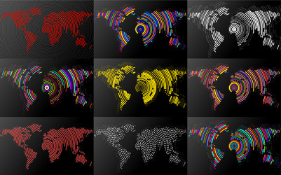 set abstract world maps with radial lines vector image