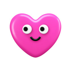 Funny pink cartoon heart in 3d style isolated vector