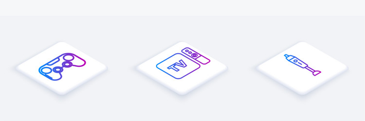 set isometric line gamepad tv box receiver vector image
